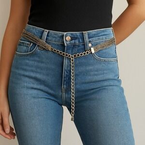 Ralph Lauren Silver Multi Chain Statement Adjustable Womens Waist/hip Belt